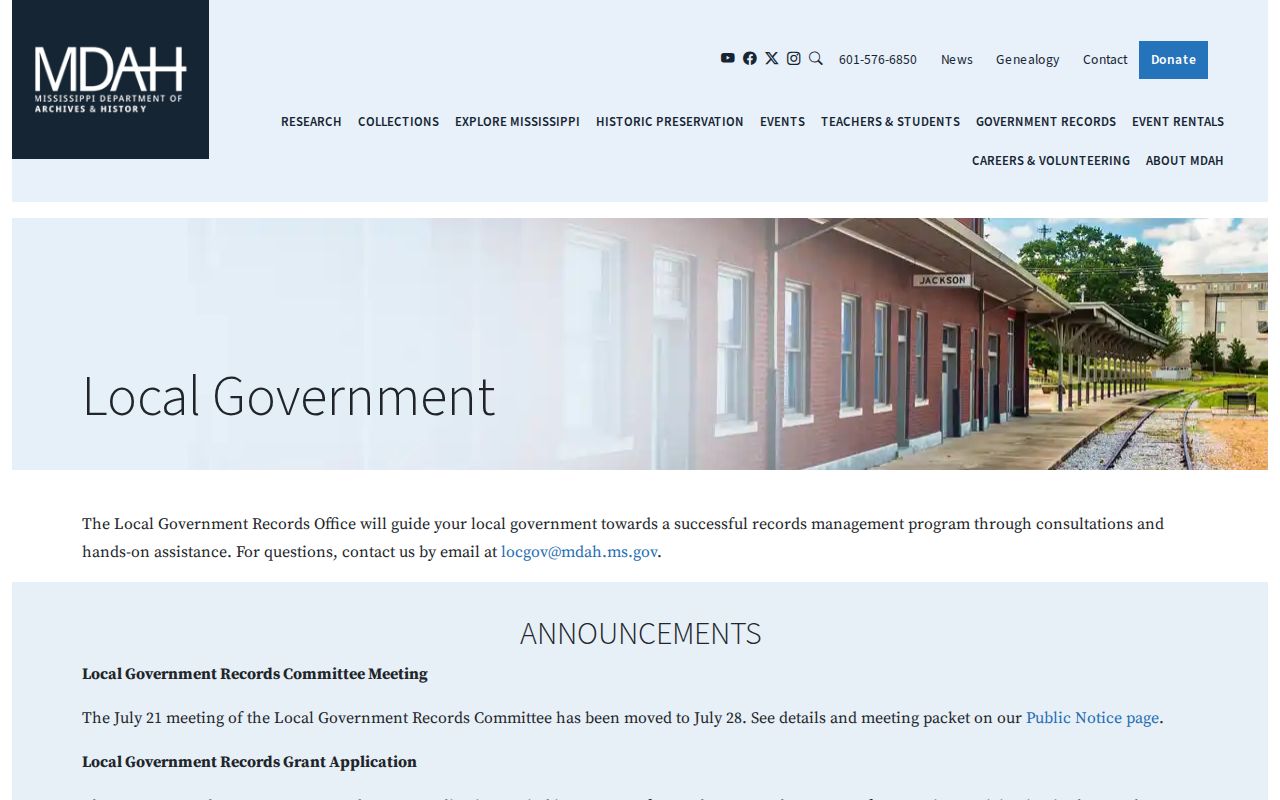Lamar County booking record retention guidance from Mississippi archives