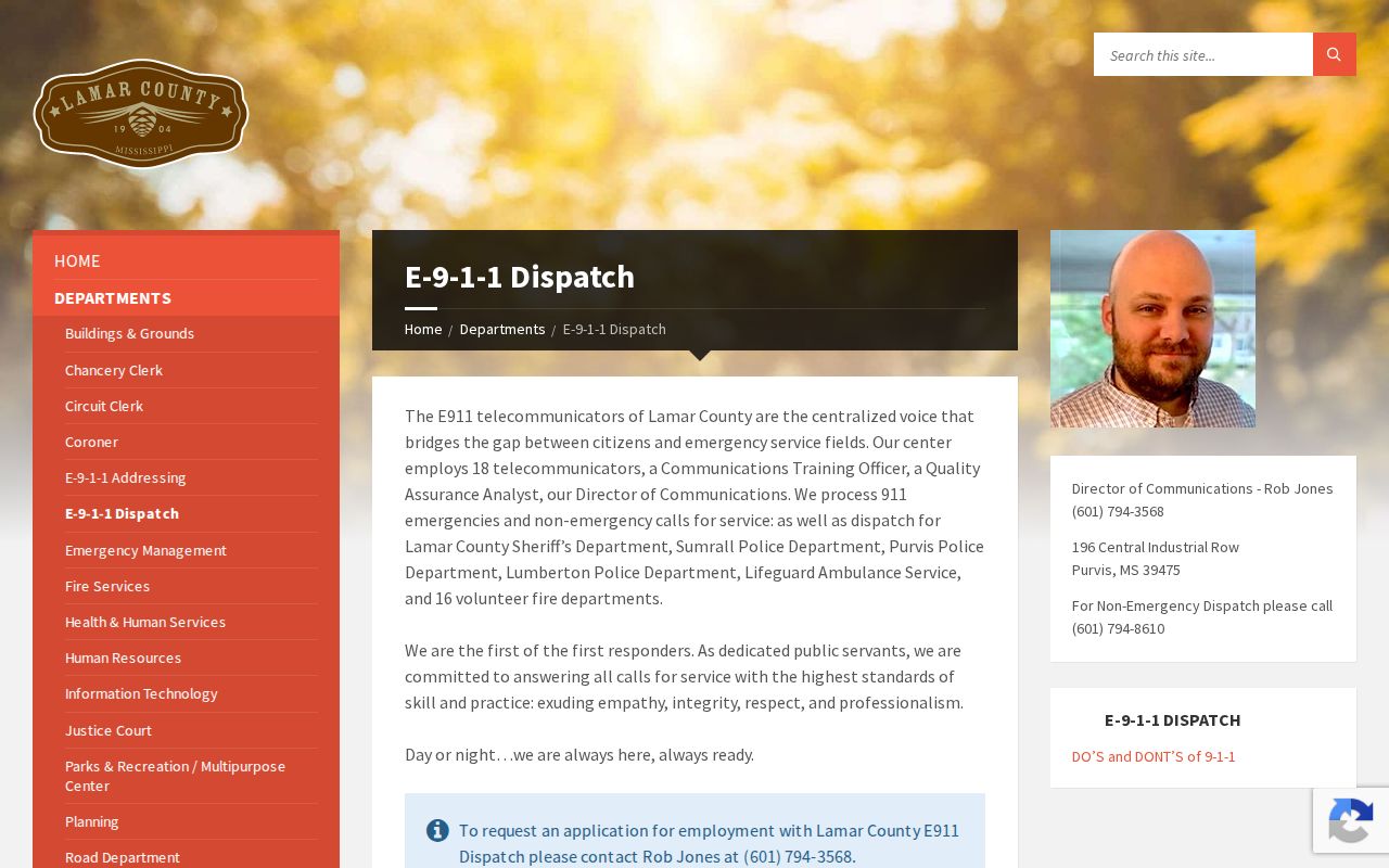 Lamar County E-9-1-1 webpage listing Sumrall Police Department among dispatched agencies
